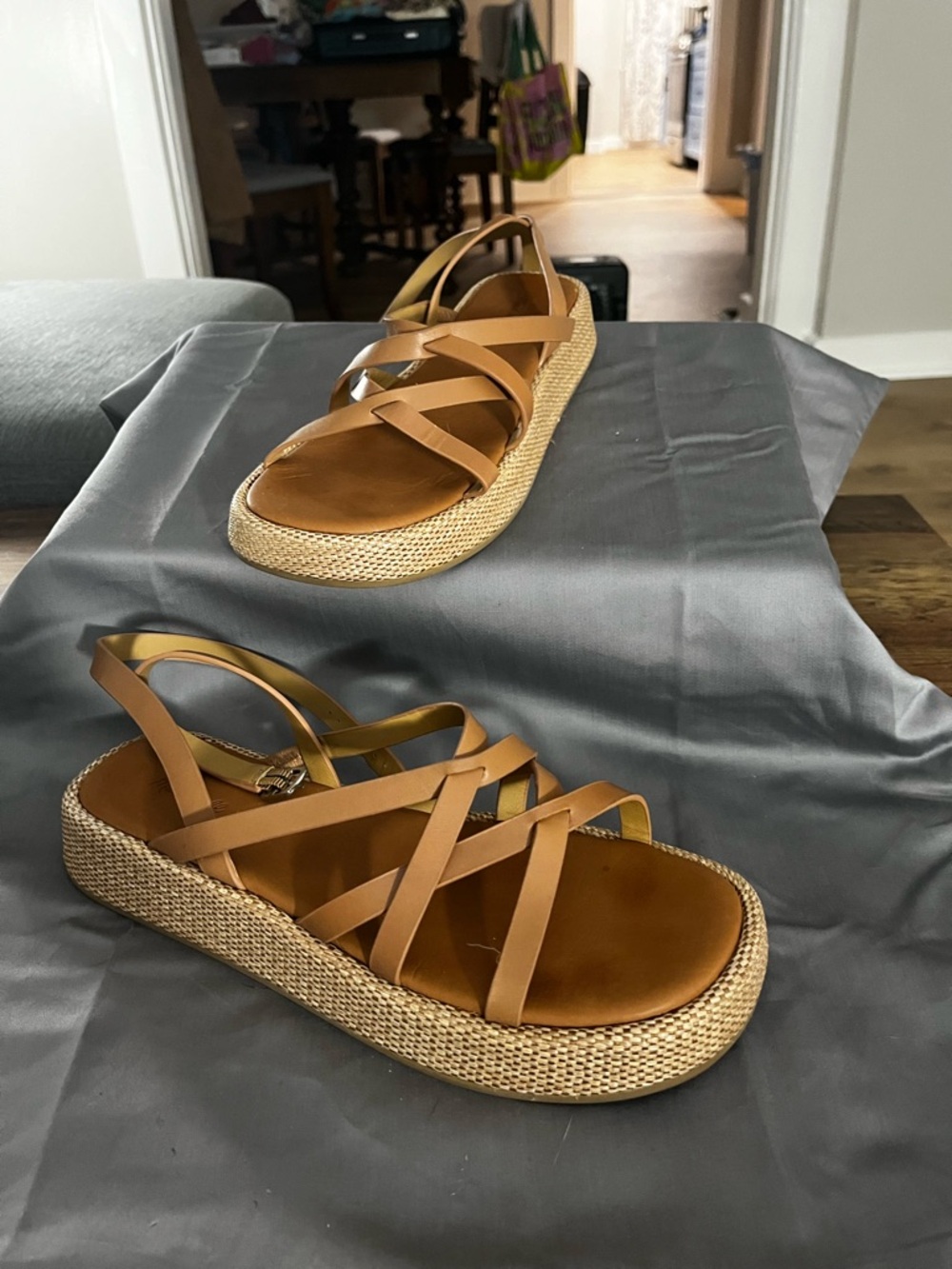 Madewell Cognac Tan Strappy Espadrille Platform Sandals